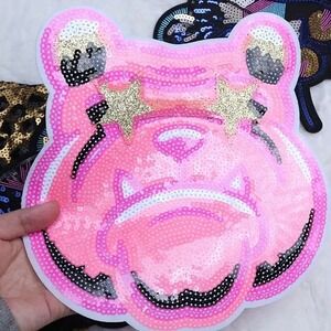 Pink Bulldog Iron On Sequin Patch Homecoming Supply Mascot Large Bulldog